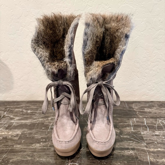NEW Coach Scout Sahara Suede Leather and Rabbit Fur Wedge Boots - Picture 10 of 13